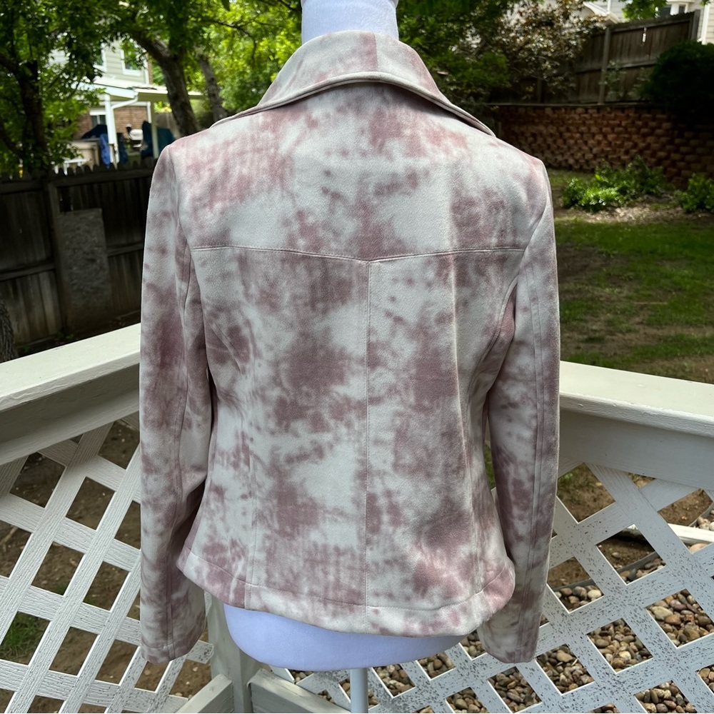 Bagatelle Pink Rose TieDye Asymmetrical Zip Faux Suede Moto Short Jacket XS Crop - Picture 15 of 16